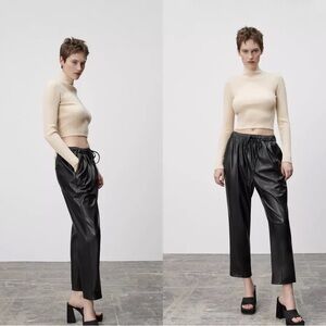 Zara Faux Leather Drawcord Patch Pockets Cropped Loose Fit Pants
Black Large EUC